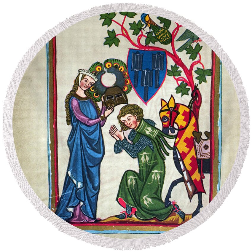 14th Century Round Beach Towel featuring the photograph MINNESINGER, 14th CENTURY by Granger