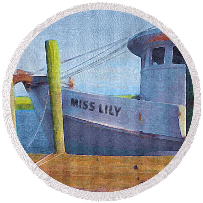 Shrimpboat Round Beach Towel featuring the photograph Miss Lily by Patricia Greer