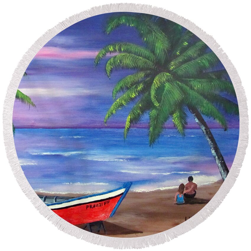 Yola Round Beach Towel featuring the painting Missing You by Luis F Rodriguez