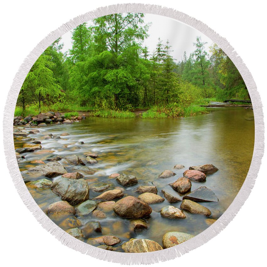 Mississippi Headwaters Round Beach Towel featuring the photograph Mississippi Begins by Nancy Dunivin