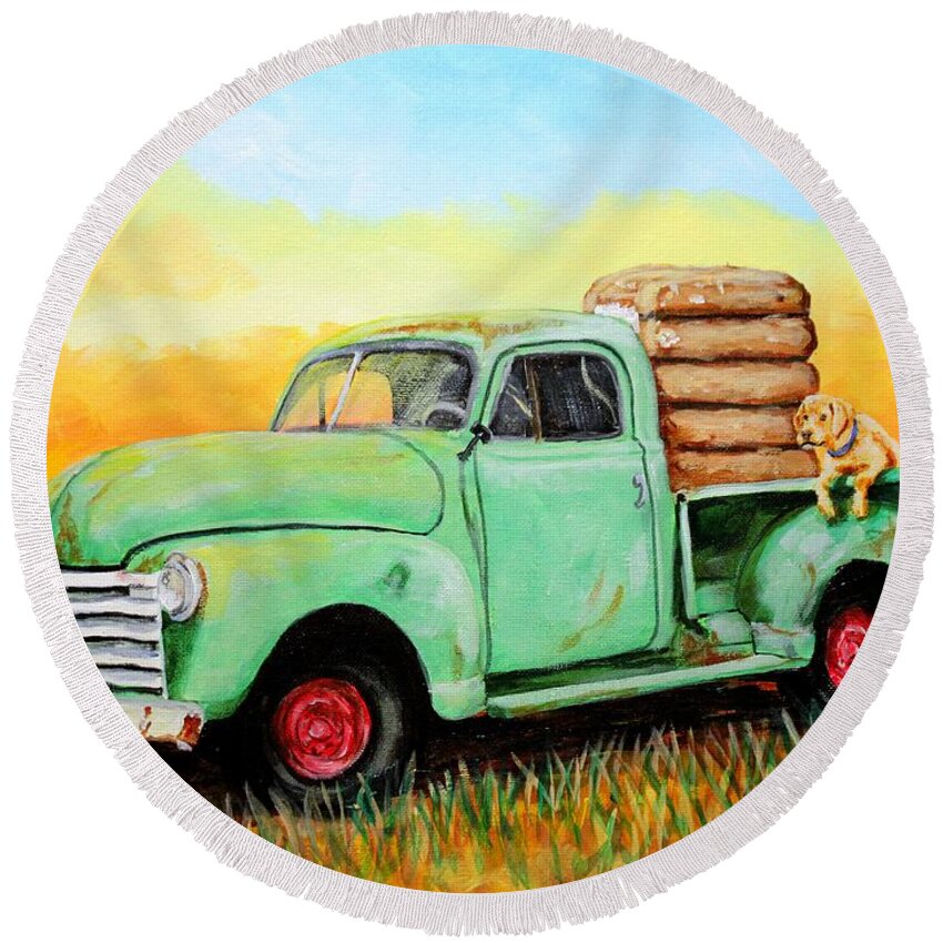 Mississippi Round Beach Towel featuring the painting Mississippi Delta Dirt Road by Karl Wagner
