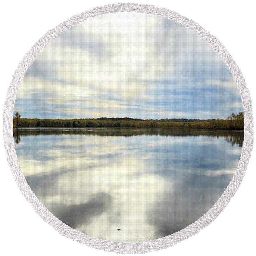 Illinois Round Beach Towel featuring the photograph Mississippi River Panorama by Joni Eskridge