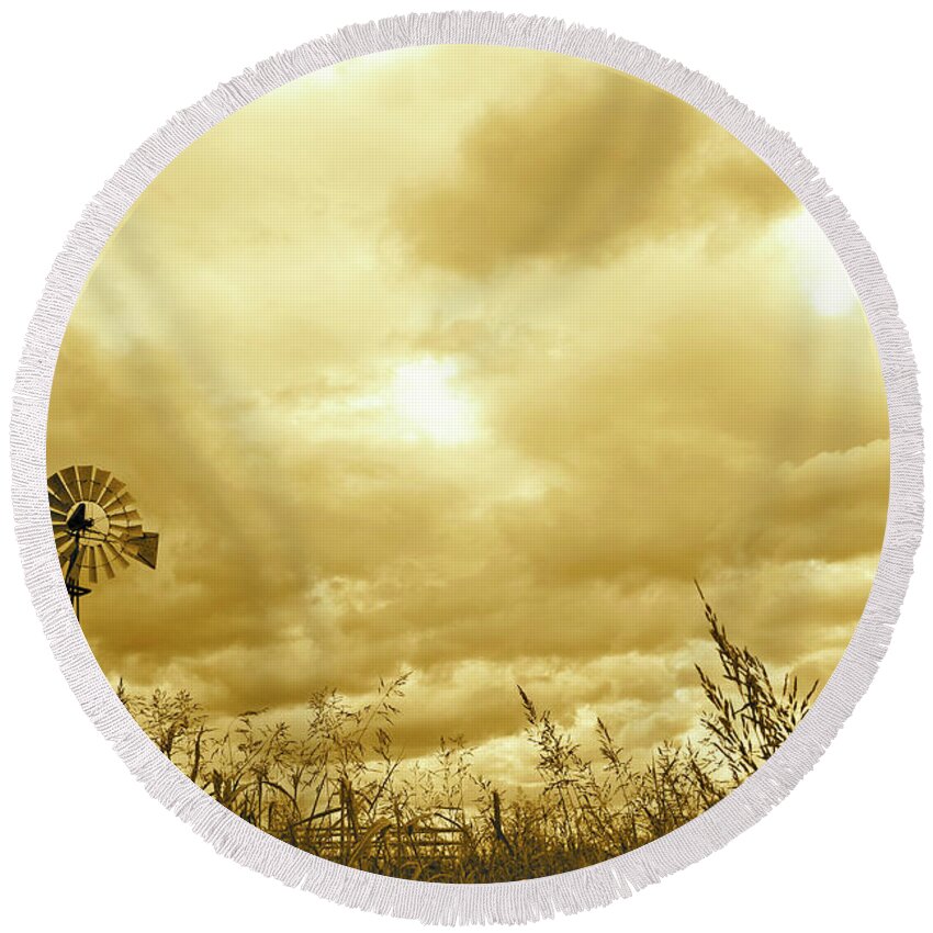 Mississippi Round Beach Towel featuring the photograph Mississippi Windmill by Becqi Sherman