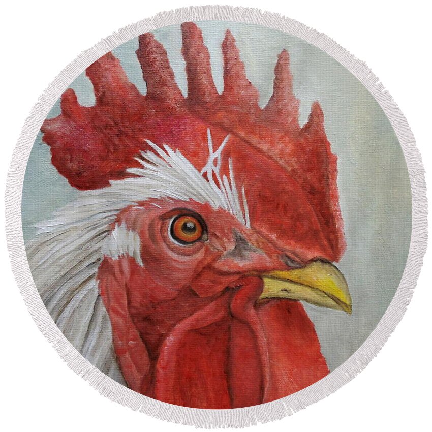 Rooster Round Beach Towel featuring the painting Mister Rooster by Angeles M Pomata