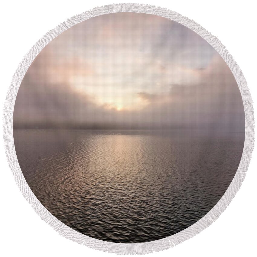 Spofford Lake New Hampshire Round Beach Towel featuring the photograph Misty Morning II by Tom Singleton
