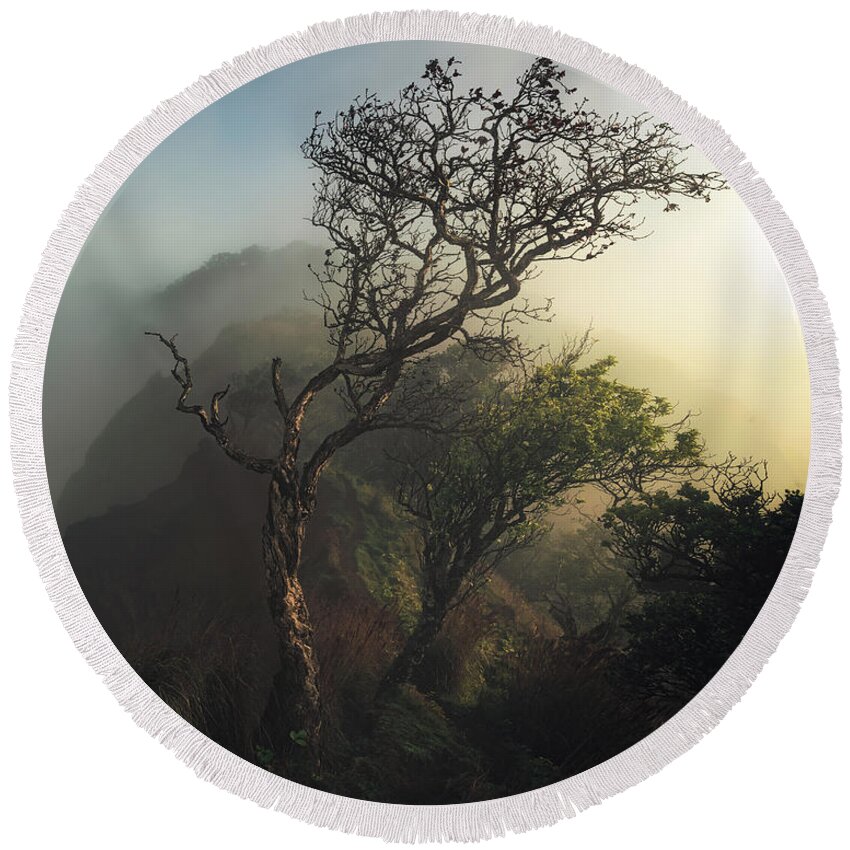 Na Pali Round Beach Towel featuring the photograph Misty Na Pali by Tor-Ivar Naess