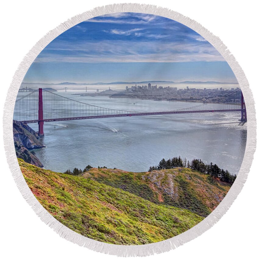 Bridge Round Beach Towel featuring the photograph Misty San Francisco by Susan Rissi Tregoning