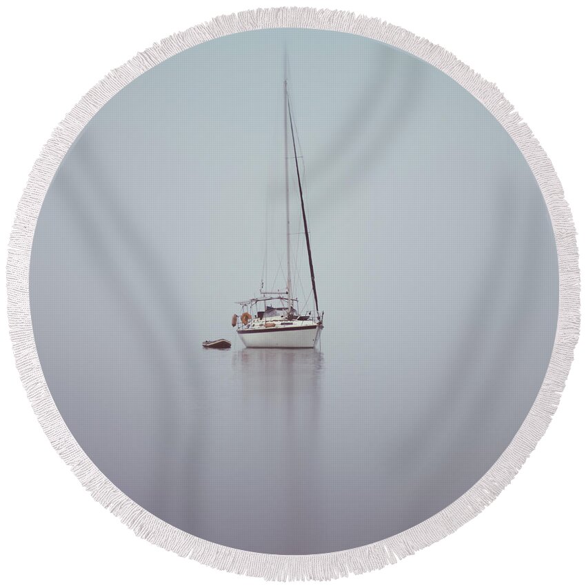 Boat Round Beach Towel featuring the photograph Misty Weather by Stelios Kleanthous