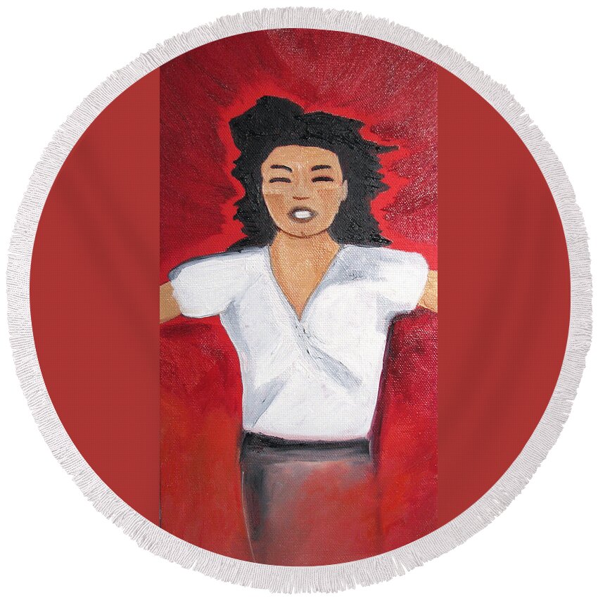Michael Jackson Round Beach Towel featuring the painting MJ one of five number five by Patricia Arroyo
