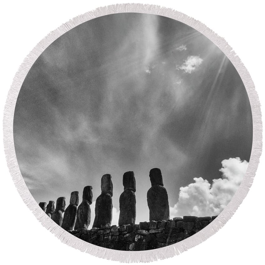 Easter Island Round Beach Towel featuring the photograph Moai Rapa Nui 3 by Bob Christopher