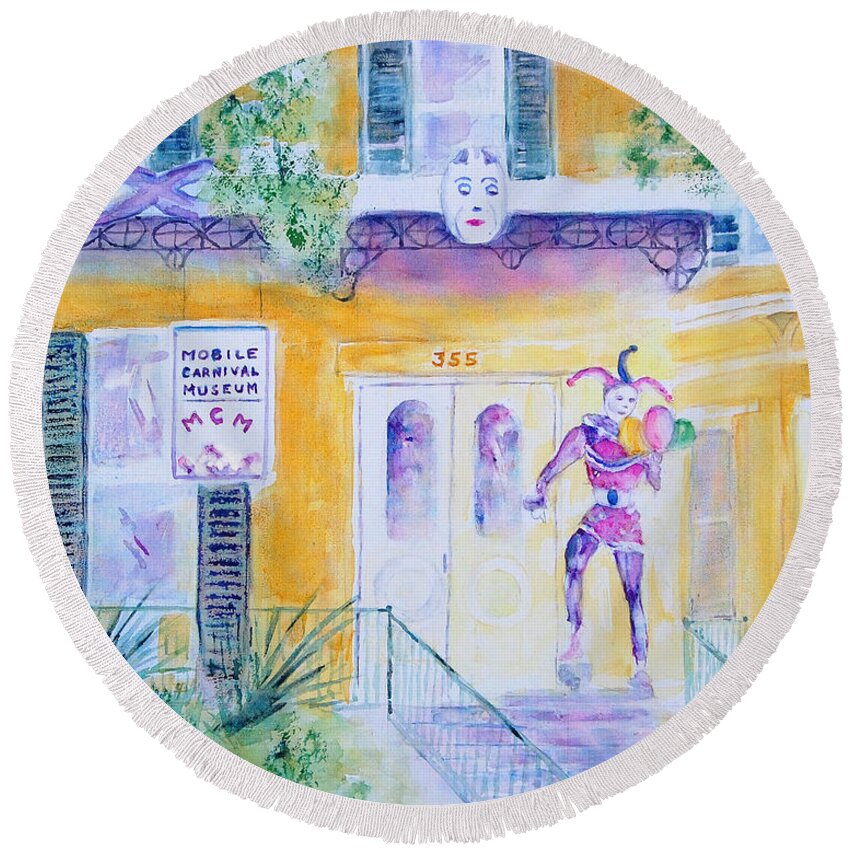 Mardi Gras Round Beach Towel featuring the painting Mobile Mardi Gras Museum by Jerry Fair