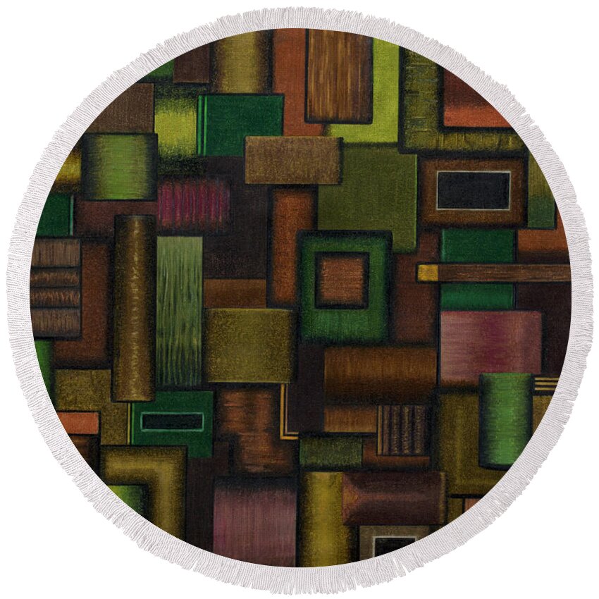 Abstract Round Beach Towel featuring the drawing Mocha Mint by Scott Brennan