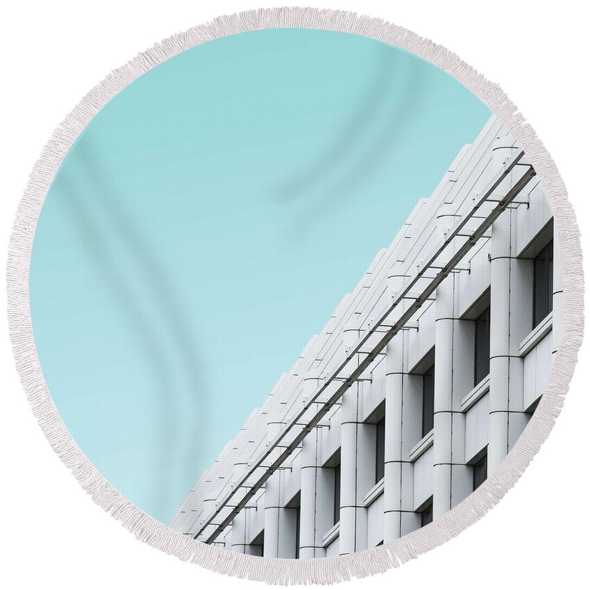 Architecture Round Beach Towel featuring the painting Modern Architectural Building Series - 82 by Celestial Images