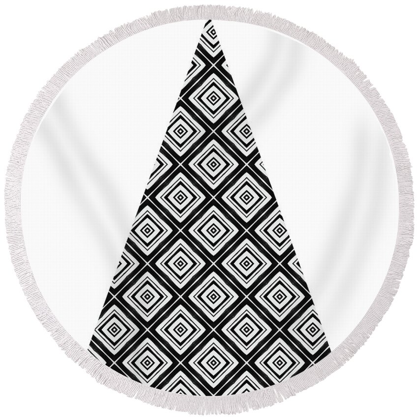 Black And White Round Beach Towel featuring the mixed media Modern Black and White Tree 1- Art by Linda Woods by Linda Woods