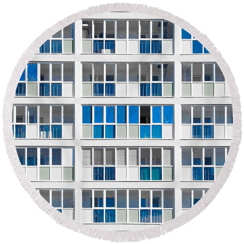 Print Sale Round Beach Towel featuring the photograph Modern Desaturated Housing Block in Russia by John Williams