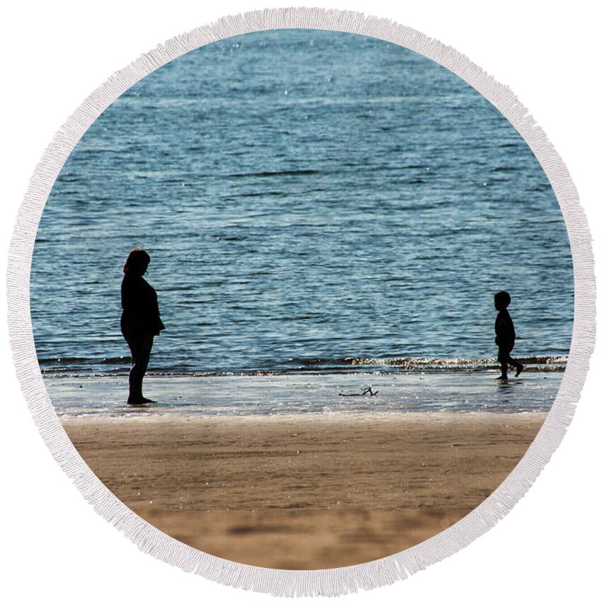 Mom And Son Moments Round Beach Towel featuring the photograph Mom And Son Moments by Karol Livote