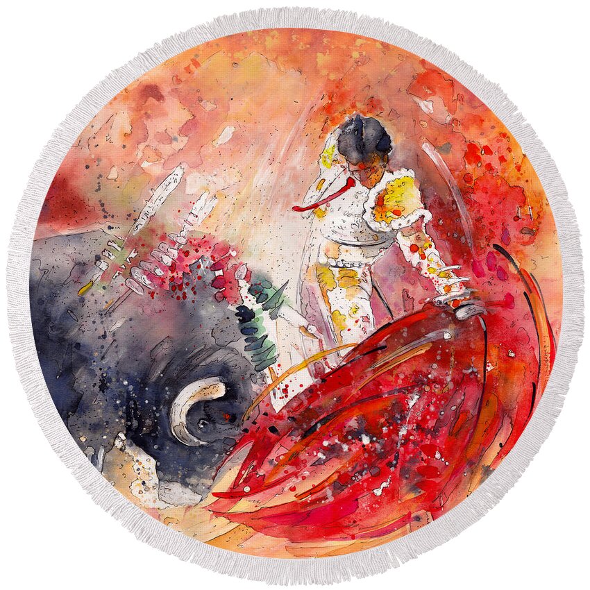 Animals Round Beach Towel featuring the painting Moment Of Truth by Miki De Goodaboom