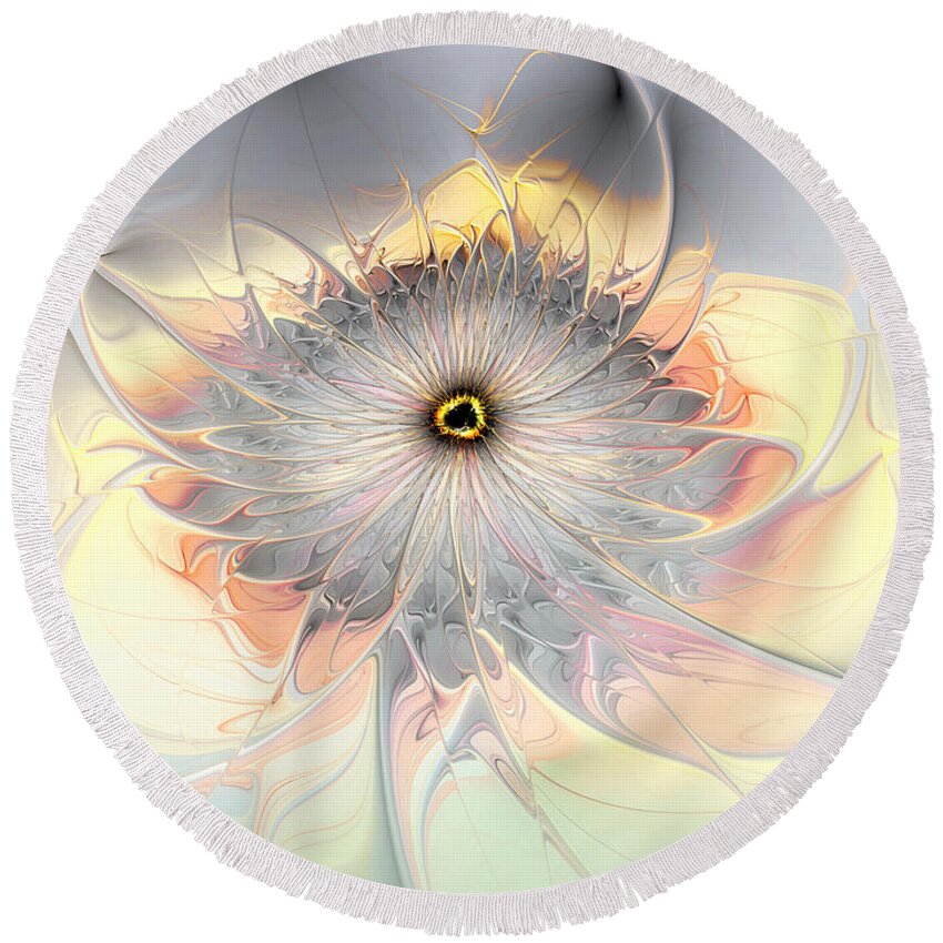 Abstract Round Beach Towel featuring the digital art Momentary Intimacy by Casey Kotas