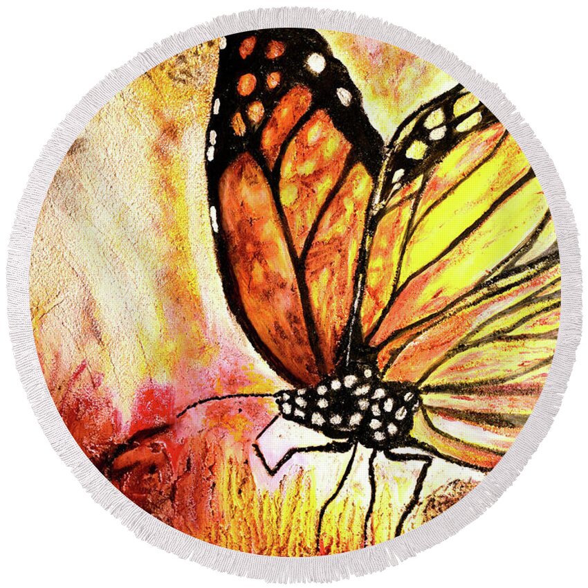 Endangered Species Round Beach Towel featuring the painting Monarch by Toni Willey