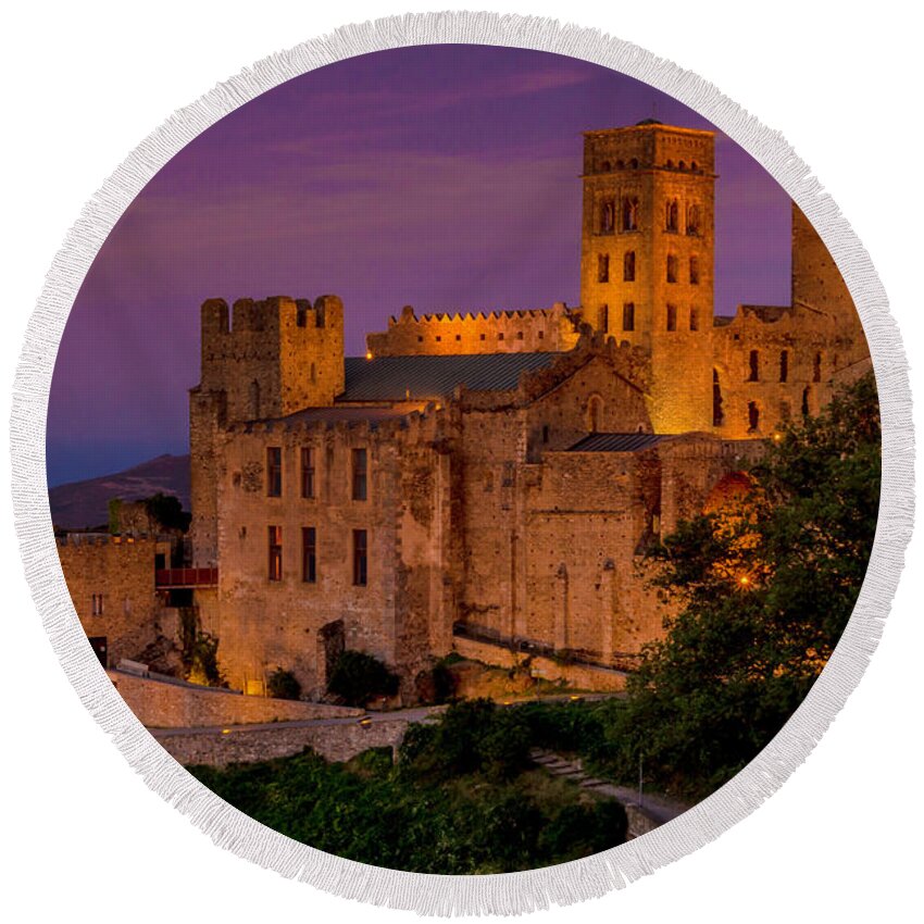 Monastery Round Beach Towel featuring the photograph Monastery Sant Pere de Rodes by Wolfgang Stocker