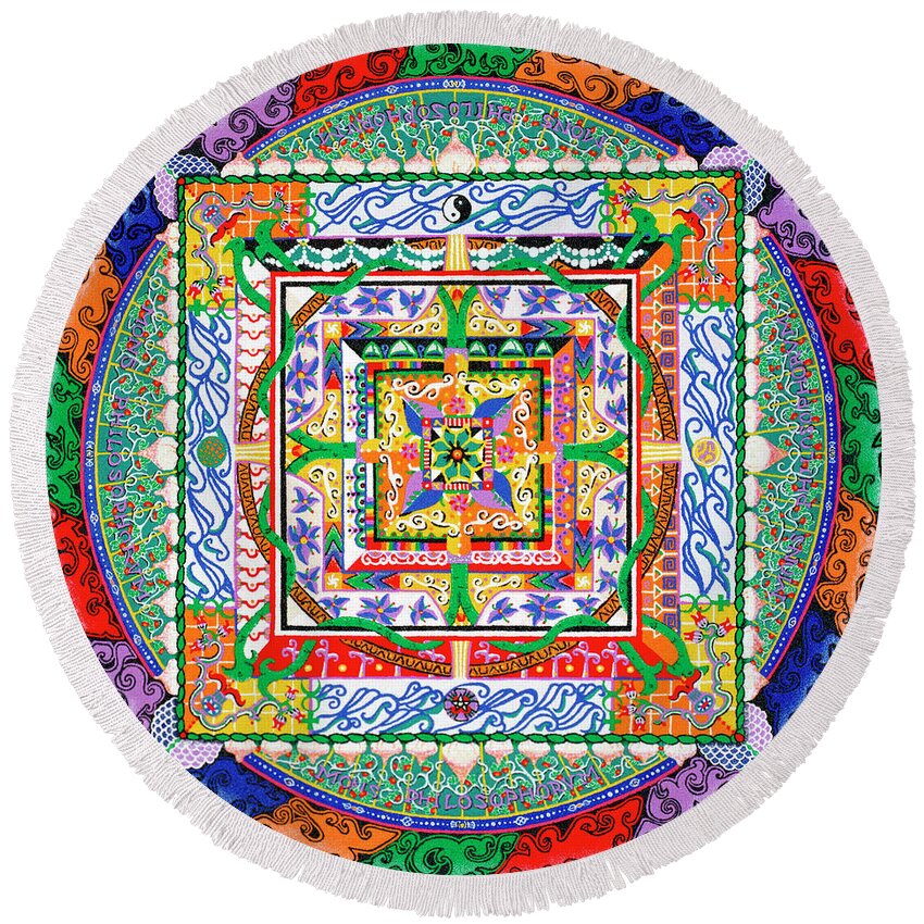 Review Journal Round Beach Towel featuring the mixed media Mons Philosophorum by Dar Freeland