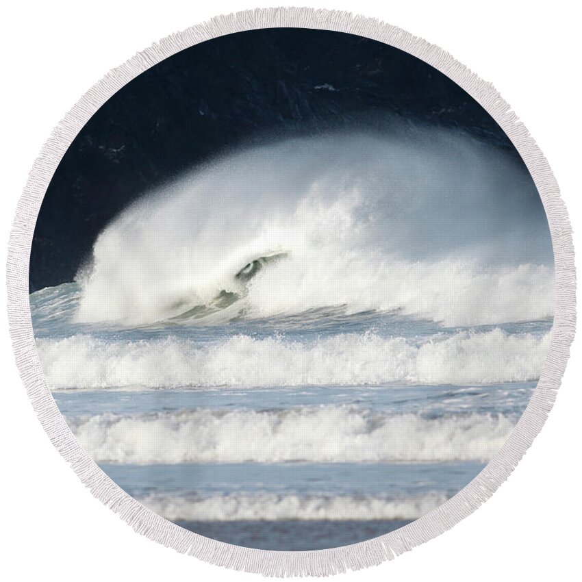 Monster Round Beach Towel featuring the photograph Monster Wave by Nicholas Burningham