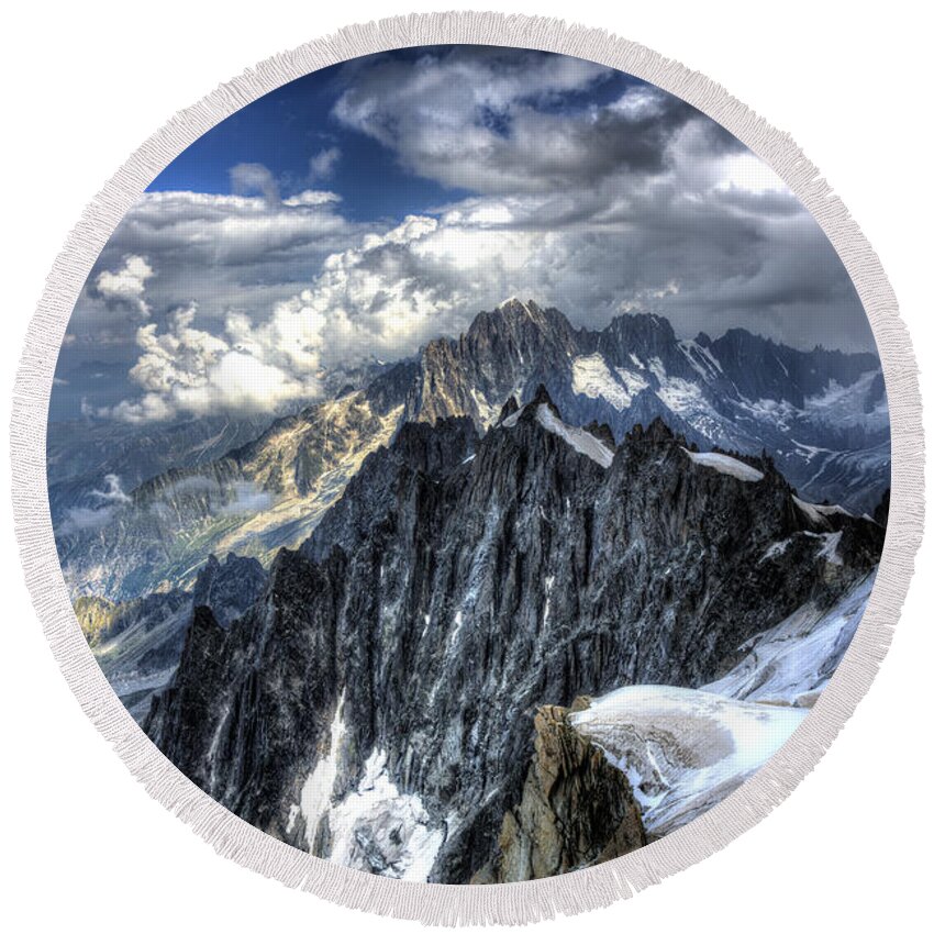 Mont Blanc Round Beach Towel featuring the photograph Mont Blanc near Chamonix in French Alps by Shawn Everhart