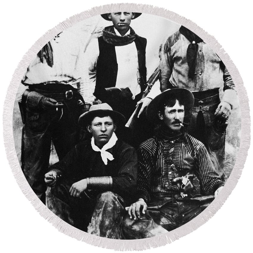 19th Century Round Beach Towel featuring the photograph Montana Cowboys by Granger