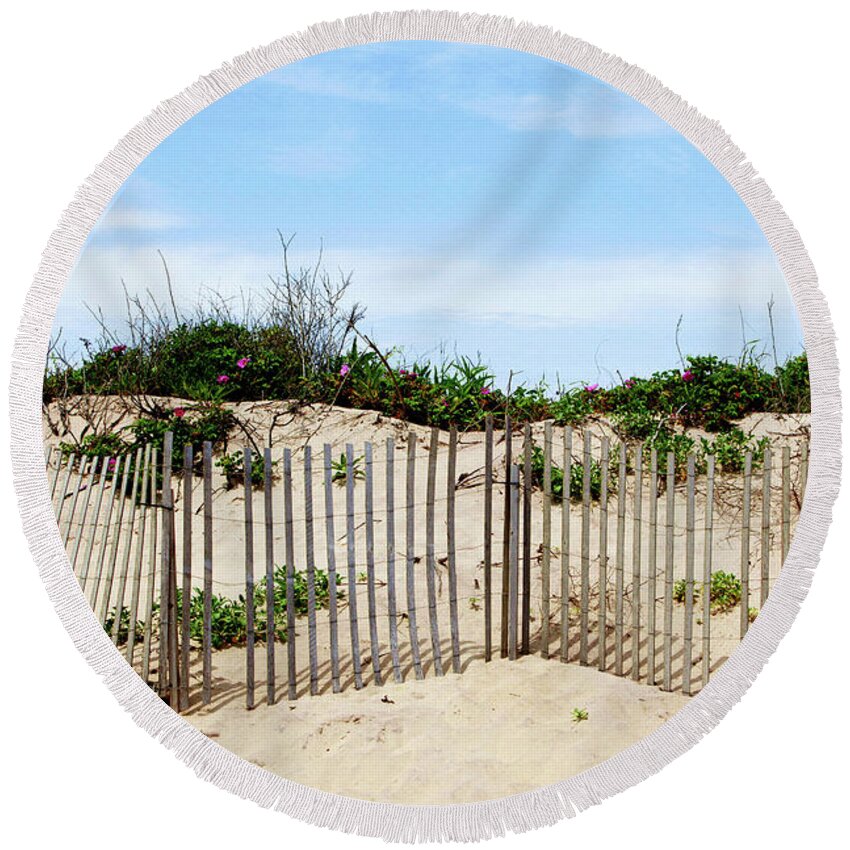 Montauk Round Beach Towel featuring the photograph Montauk Dunes by Art Block Collections