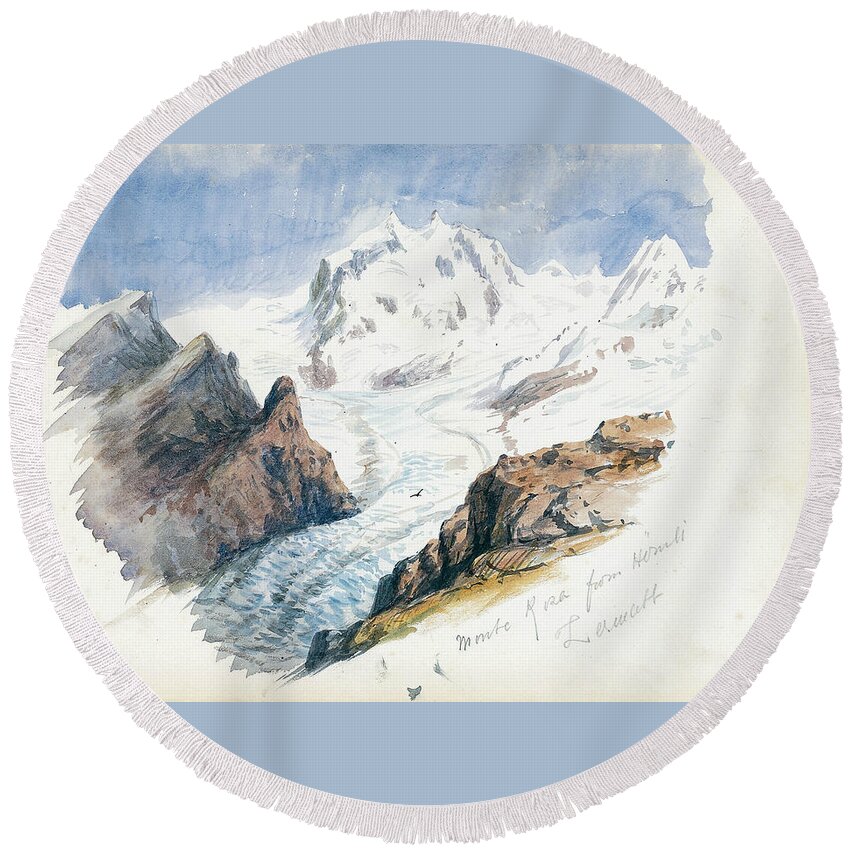 19h Century Art Round Beach Towel featuring the drawing Monte Rosa from Hornli, Zermatt by John Singer Sargent
