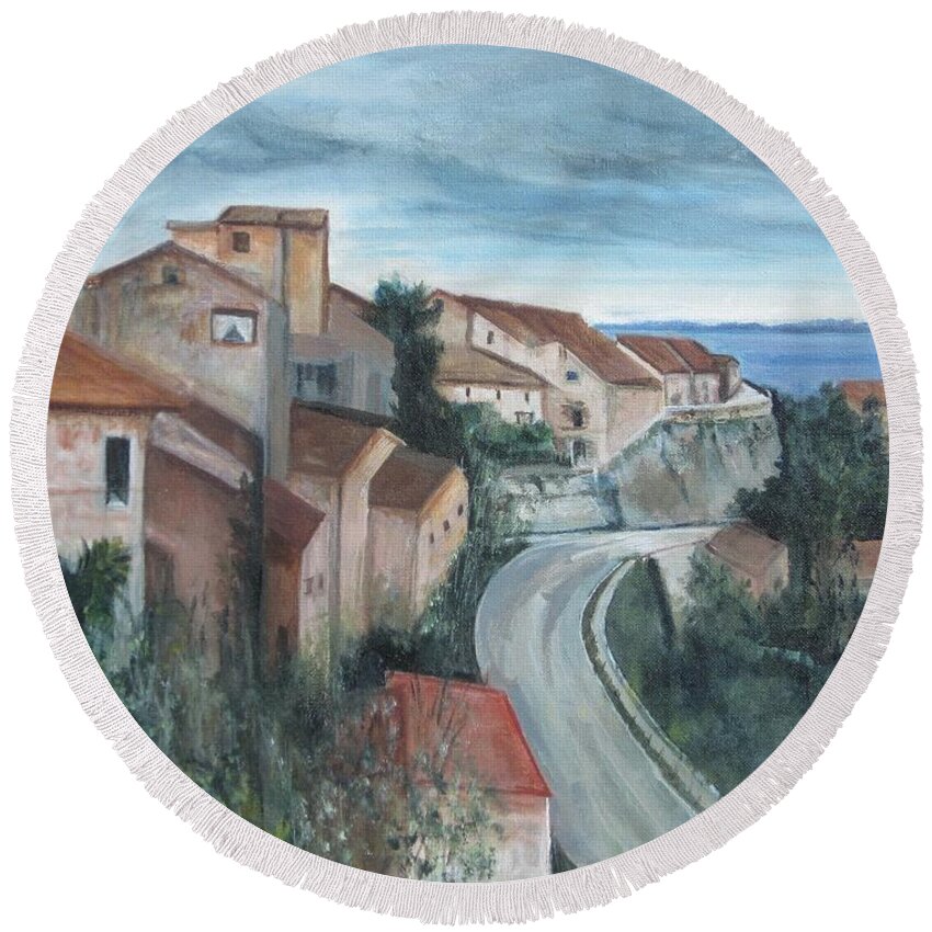 Italy Round Beach Towel featuring the painting Montepulciano by Paula Pagliughi