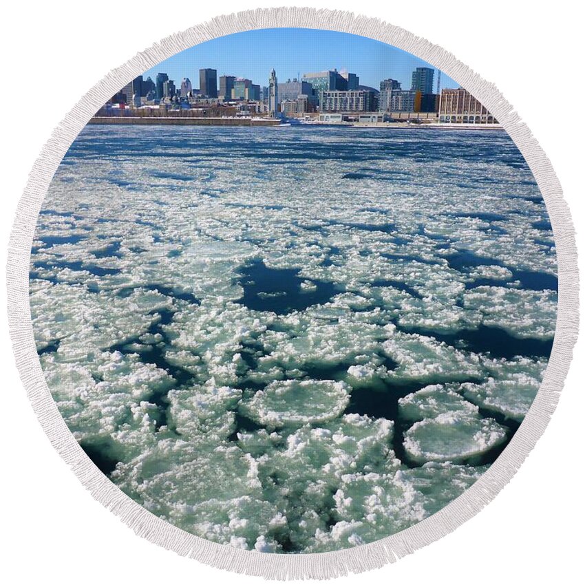 Montreal Round Beach Towel featuring the photograph Montreal Skyline in Winter by Cristina Stefan