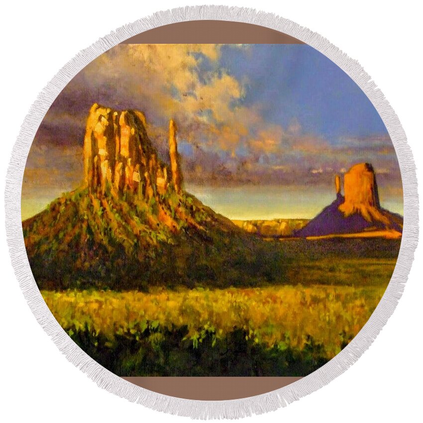  Round Beach Towel featuring the painting Monument Passage by Jessica Anne Thomas