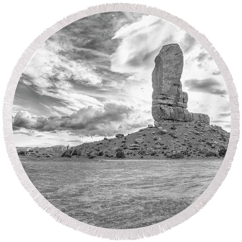 Monument Valley Round Beach Towel featuring the photograph Monument Valley, Monochrome by Felix Lai