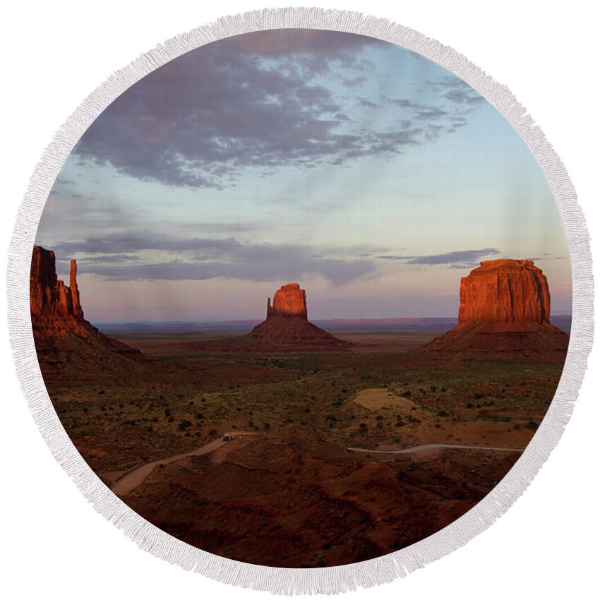 Monument Valley Round Beach Towel featuring the photograph Monumental Sunset by Gales Of November