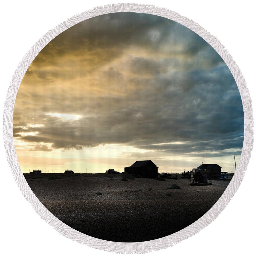 Beach Round Beach Towel featuring the photograph Moody Sky, Dungeness Beach by Perry Rodriguez