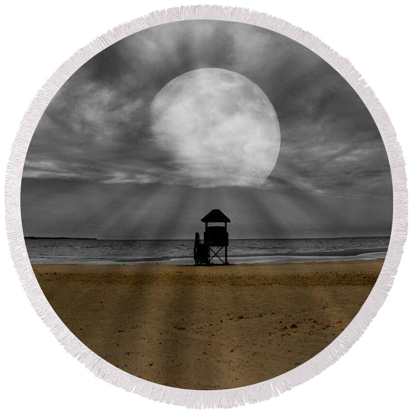 Selective Color Round Beach Towel featuring the photograph Moon Beams by Ms Judi