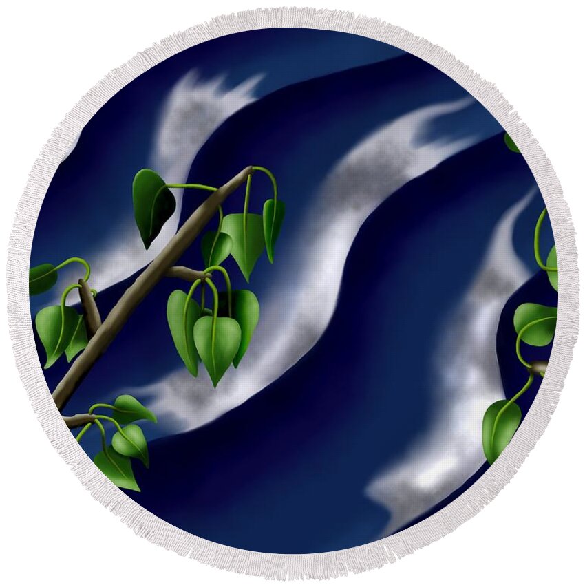 Surrealism Round Beach Towel featuring the digital art Moon-glow I - Poplars Over Water At Night by Robert Morin