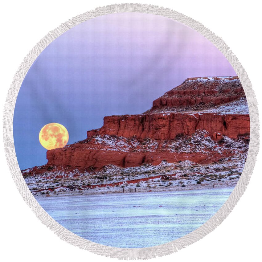 Moon Round Beach Towel featuring the photograph Moon of the Popping Trees by Fiskr Larsen
