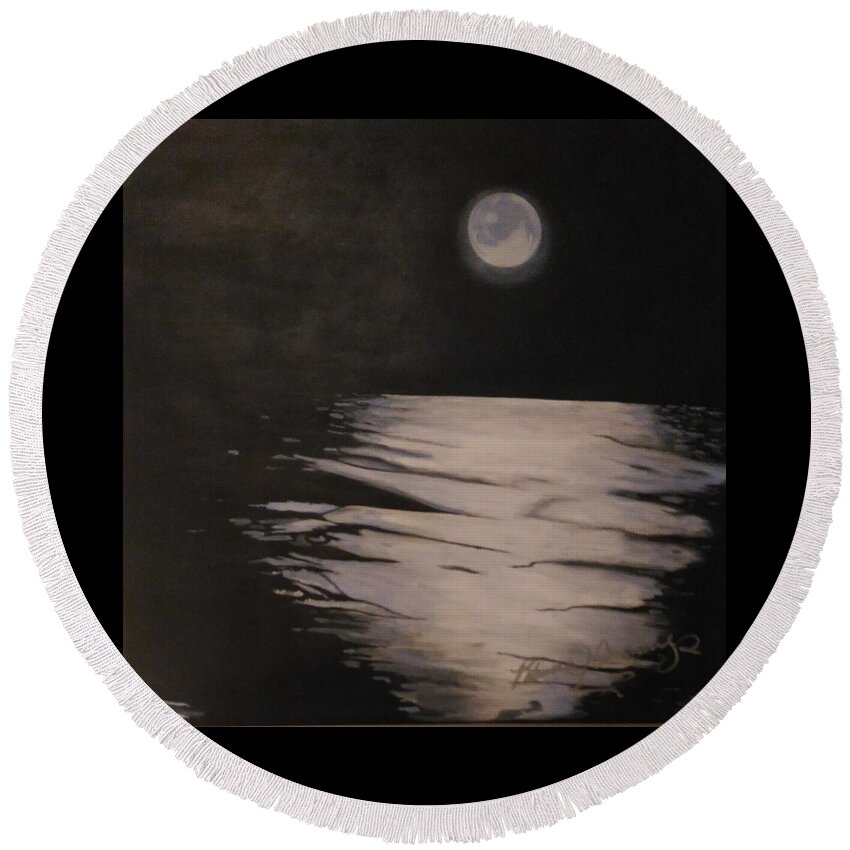 Newport Beach Round Beach Towel featuring the painting Moon Over The Wedge by Patricia Brewer-Cummings