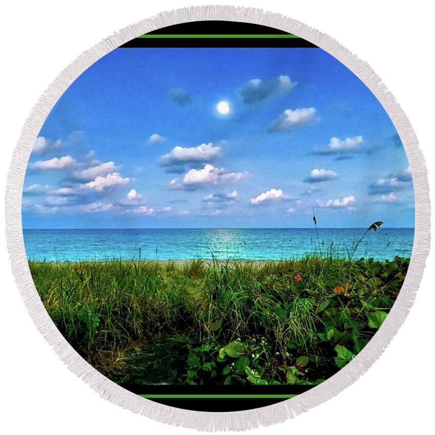 Ocean Round Beach Towel featuring the photograph Moon Over Hollywood by Steven Lebron Langston