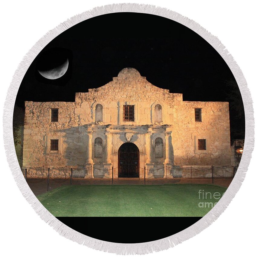 The Alamo Round Beach Towel featuring the photograph Moon over the Alamo by Carol Groenen