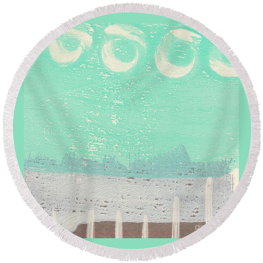 Abstract Round Beach Towel featuring the painting Moon Over The Sea by Linda Woods