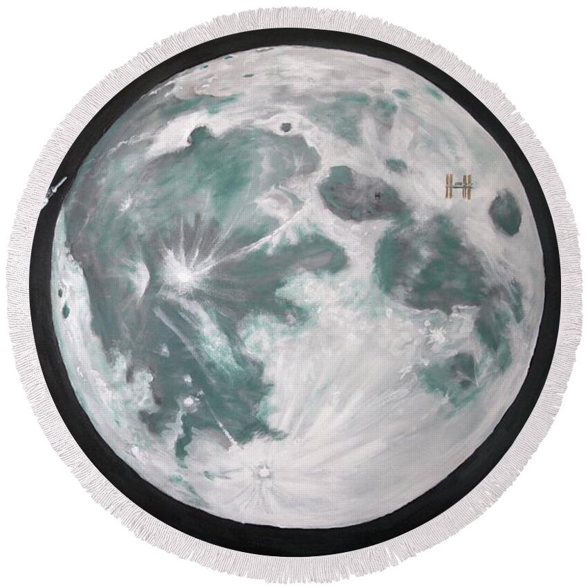 Moon Round Beach Towel featuring the painting Moon Shot by Mike Jenkins