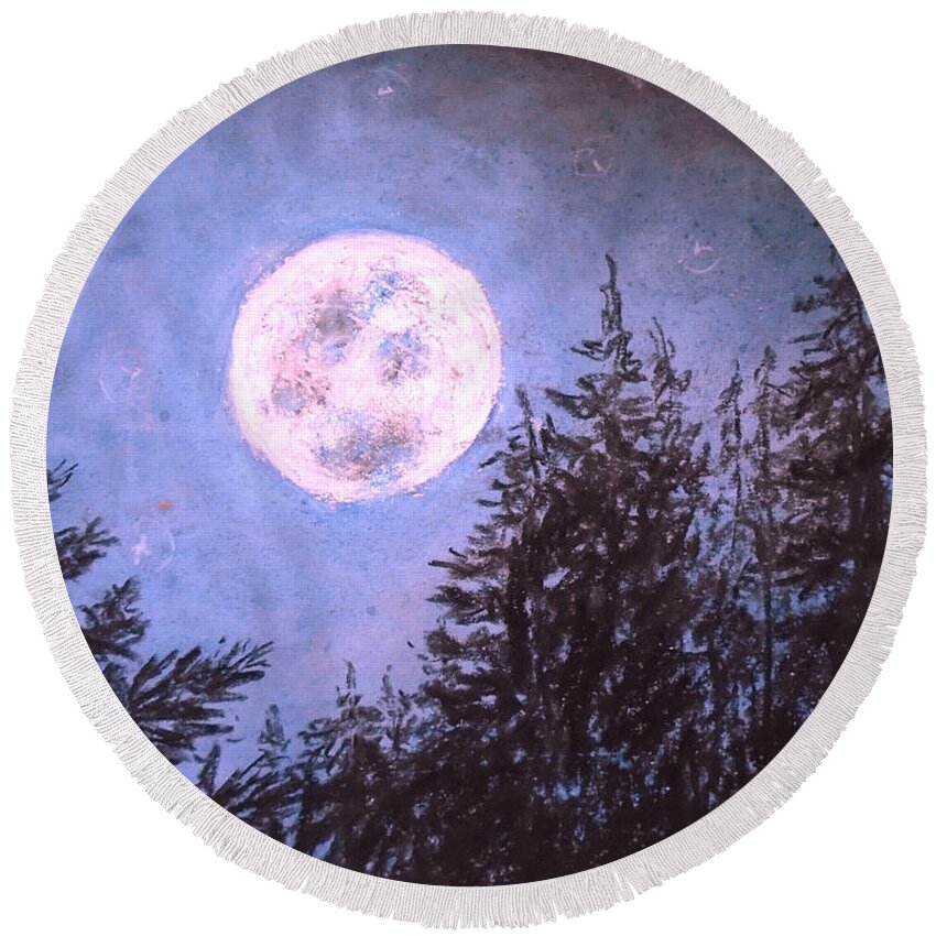 Sparkling Moon Round Beach Towel featuring the drawing Moon Sight by Jen Shearer