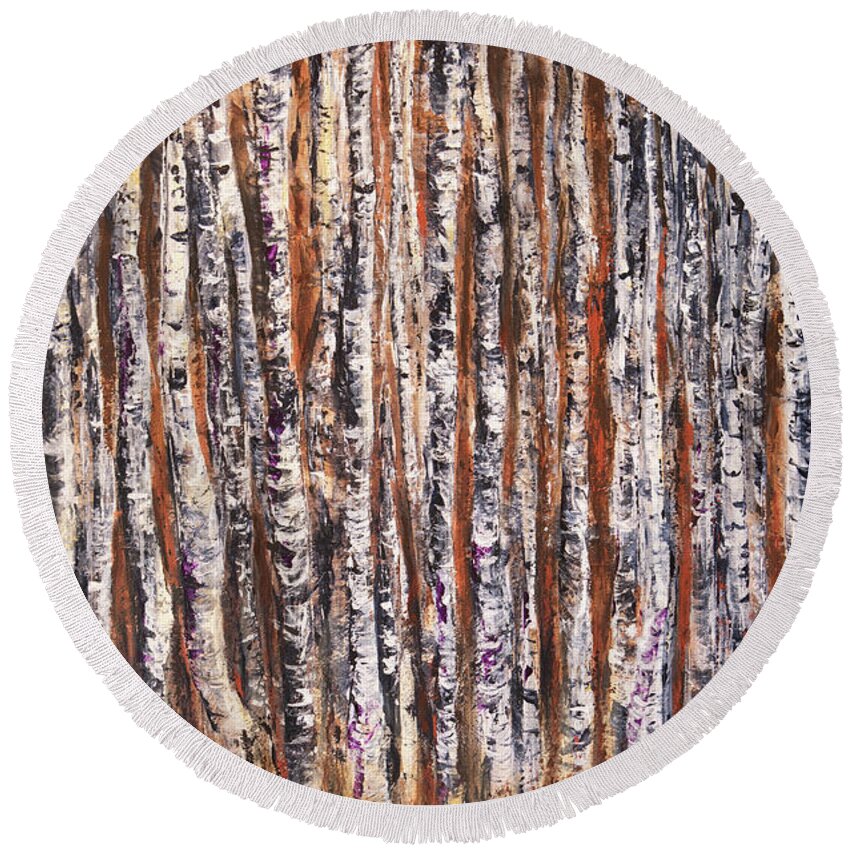 Aspens Round Beach Towel featuring the painting Moonlight Aspens by Sheila Johns