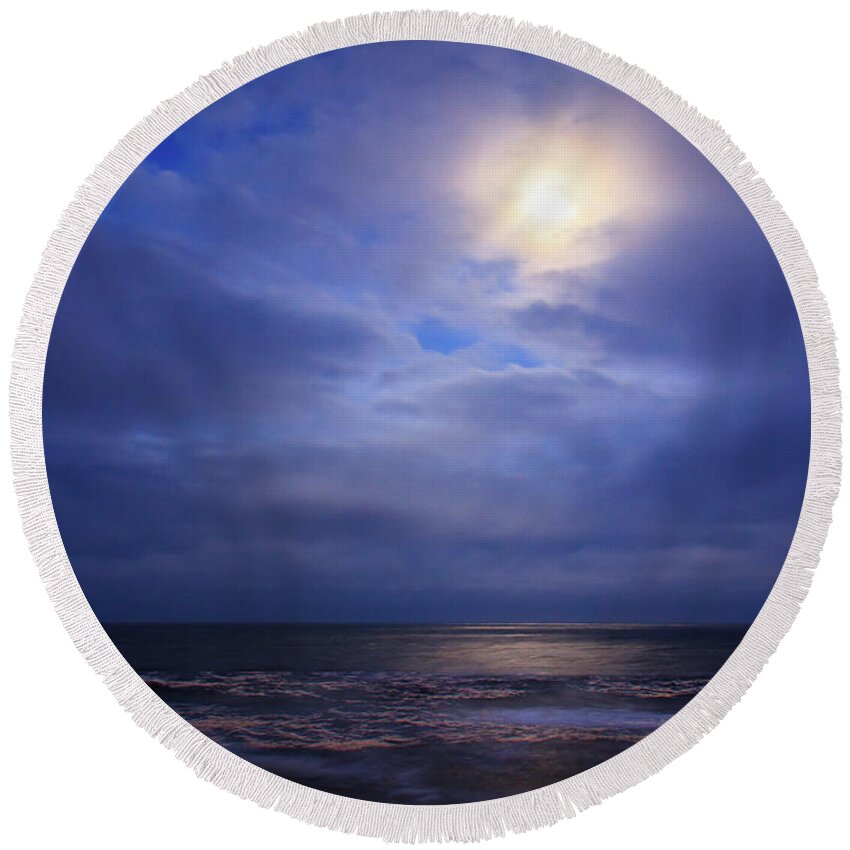 Cape Hatteras Round Beach Towel featuring the photograph Moonlight on the Ocean at Hatteras by Joni Eskridge