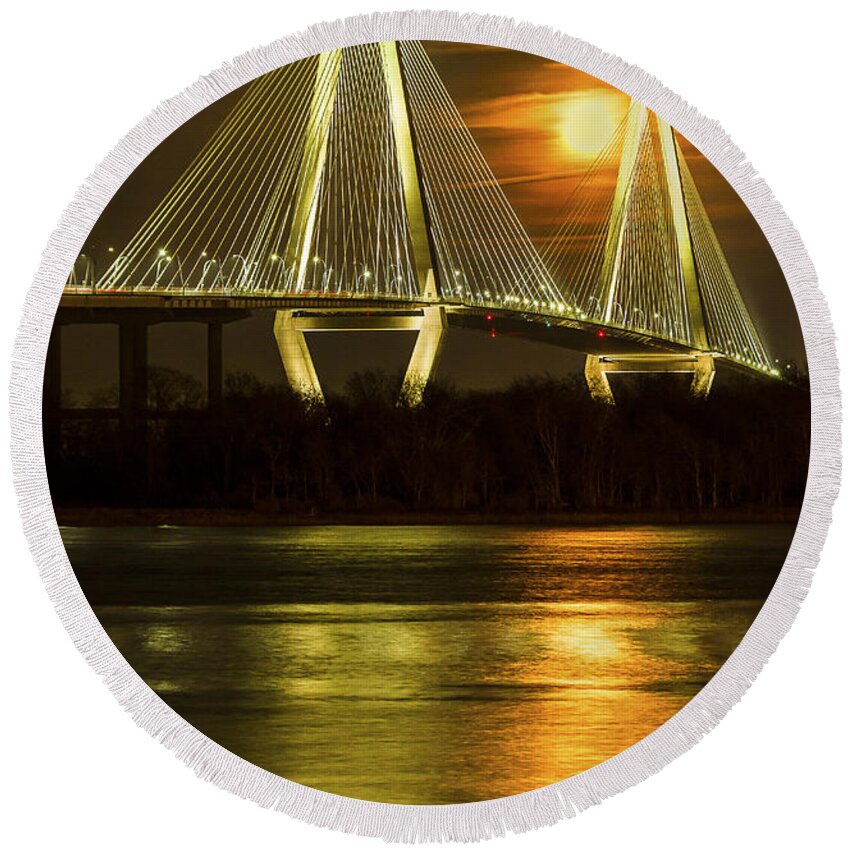 Charleston Round Beach Towel featuring the photograph Moonlight on the Ravenel by Jim Miller