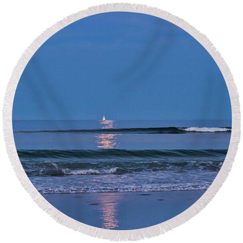 Sail Round Beach Towel featuring the photograph Moonlight Sail 3 - Ogunquit Beach - Maine by Steven Ralser