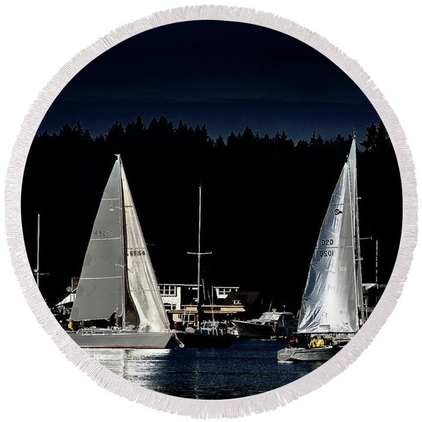 Moonlight Sailing Round Beach Towel featuring the photograph Moonlight Sailing by David Patterson